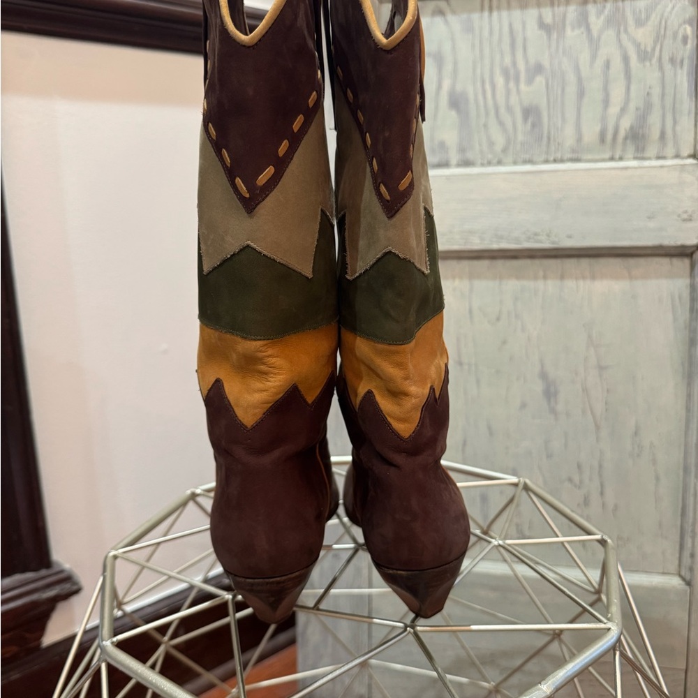 Roberto Suede Patchwork High Boots | Size 8.0 western vintage boho - Picture 4 of 11